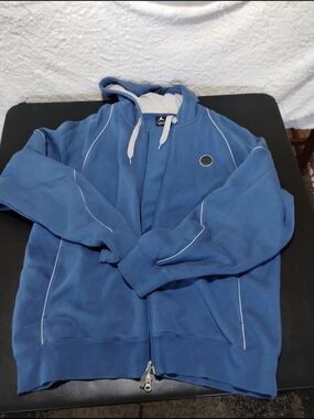 Men's Jordan Blue Zip-Up Hoodie with Hood and White Piping Extra Soft Sz XL